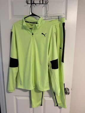 Puma Neon Lime Zip Jacket and Track Pants with Black Accents